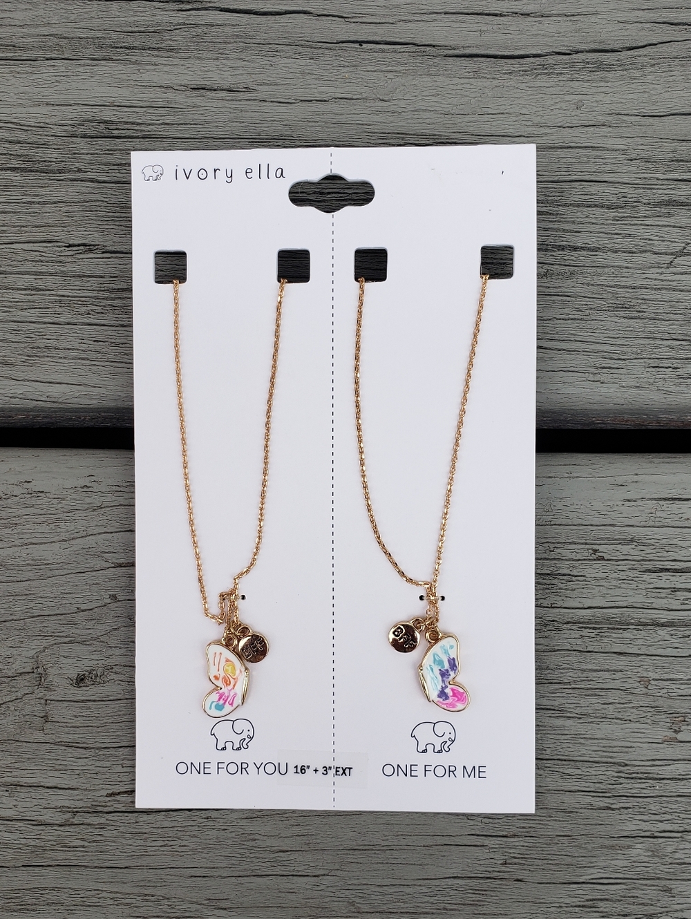 Ivory Ella Gold and Multicolor BFF Butterfly Necklaces 16" + 3" EXT